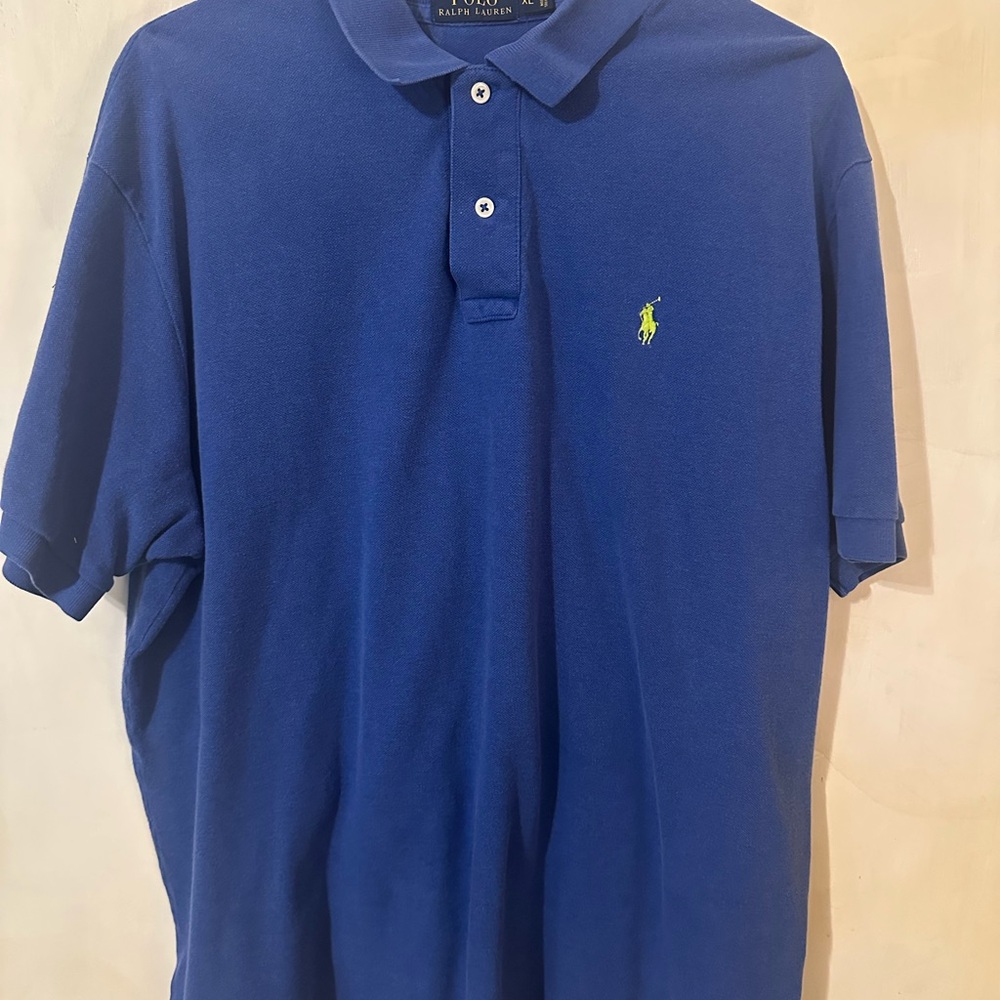 Ralph Lauren Blue Polo Shirt with Yellow Emblem. XL